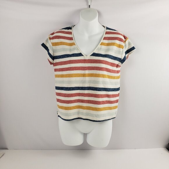 Madewell XXS Multi Color Stripes Womens Vneck T-Shirt Fall Spring Cotton - Picture 1 of 12